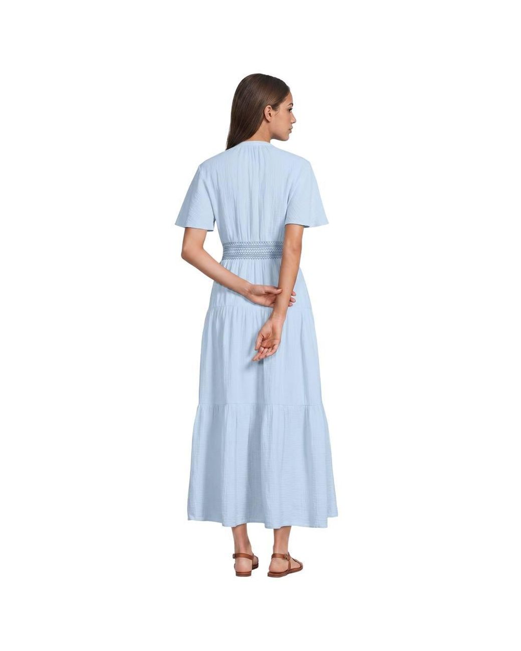Lands' End Blue Cheesecloth Tiered Dress