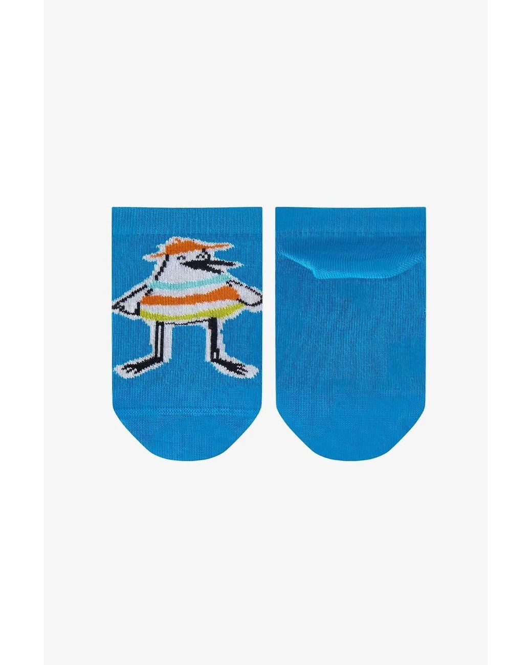 Penti Blue Striped Seagull Bird Pattern No-Show Socks