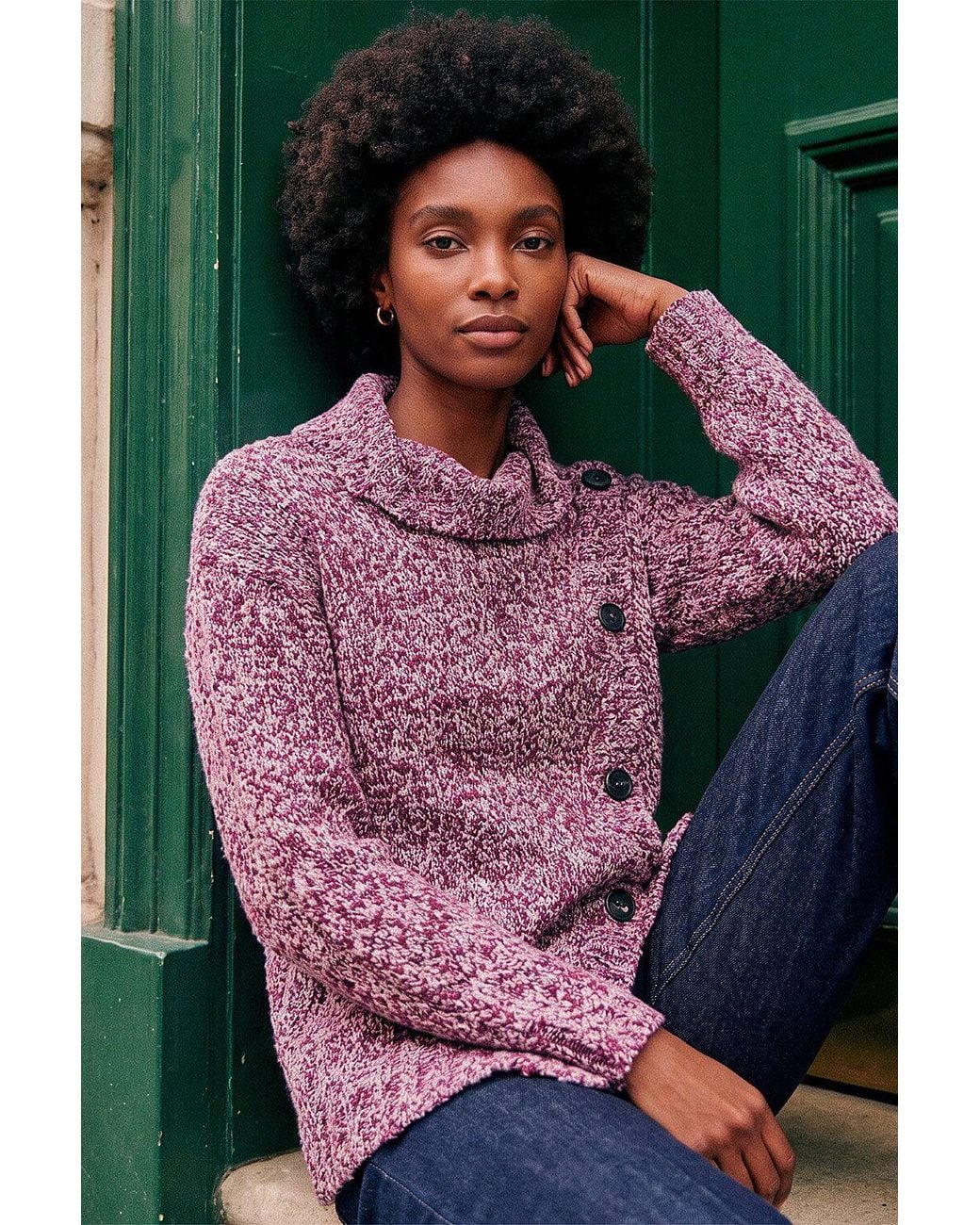 Roman Red Roll Neck Button Detail Longline Jumper