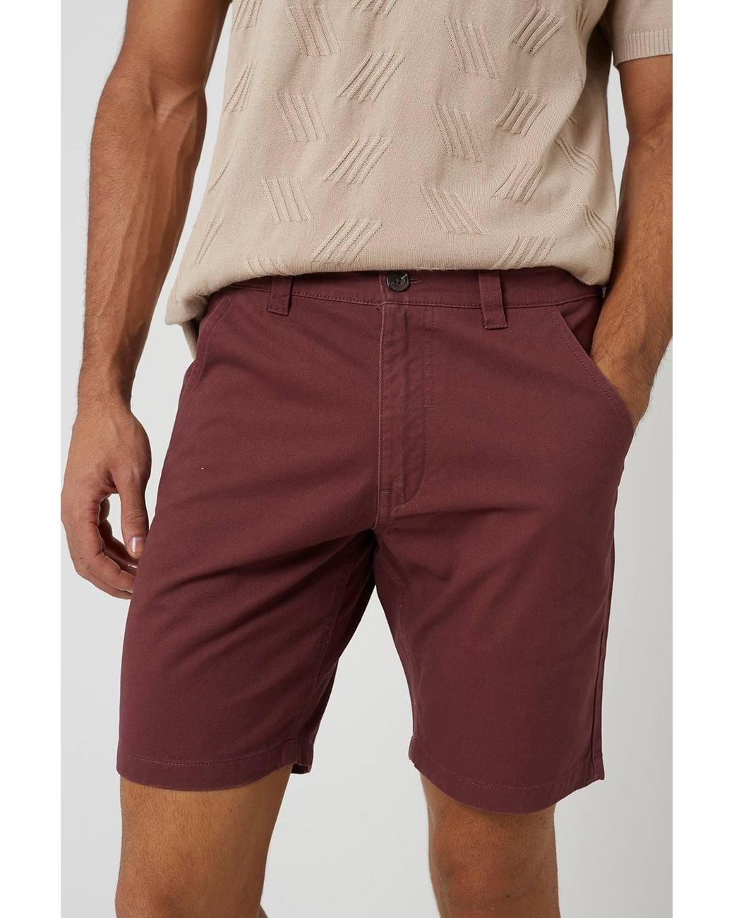 Brave Soul Red Cotton Twill Chino Shorts for men