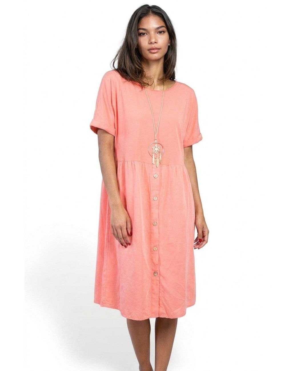 IKRUSH Pink Aileen Short Sleeve Button Front Midi Dress