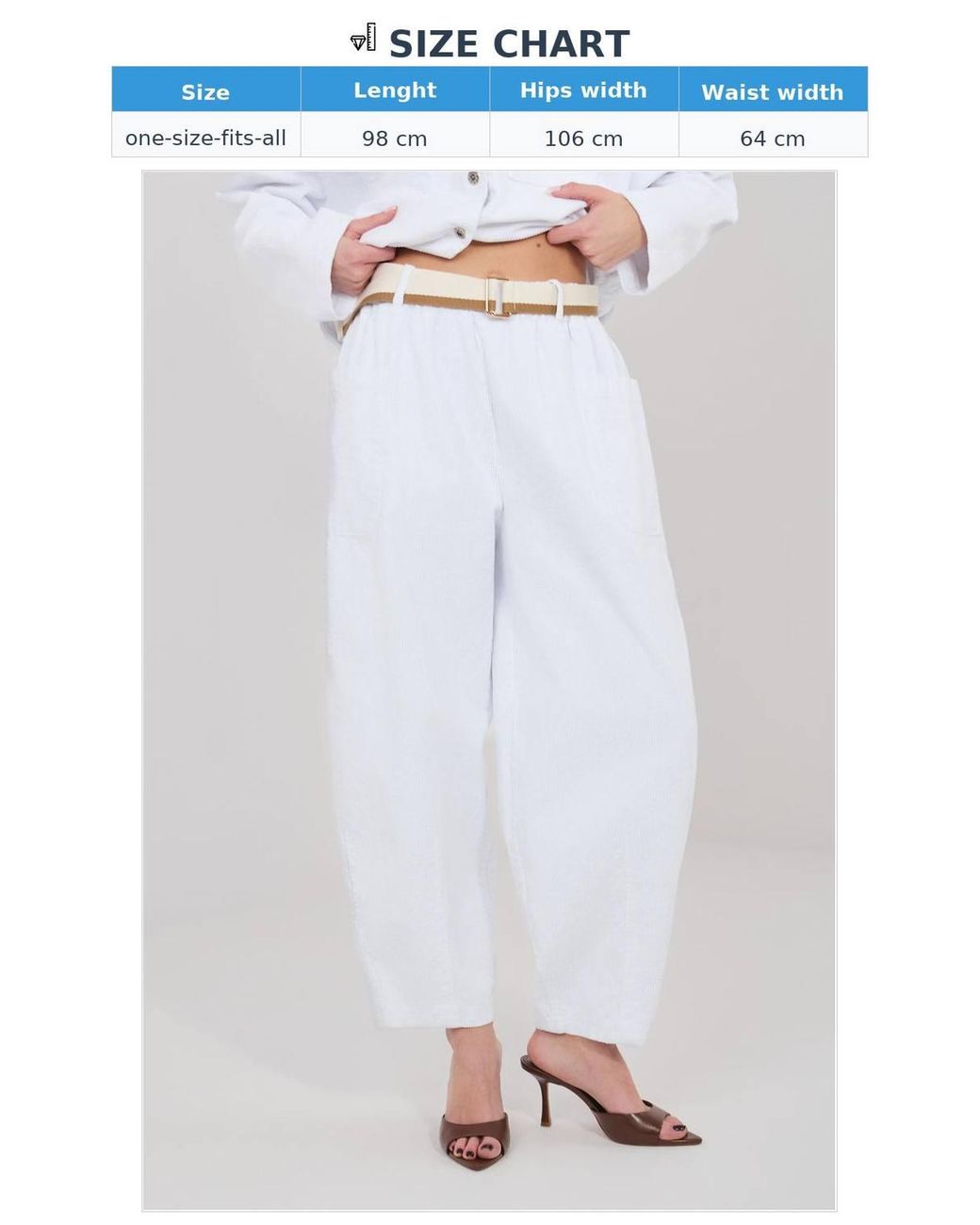 Love Lace White Carrot Fit High Waist Corduroy Pants With Belt