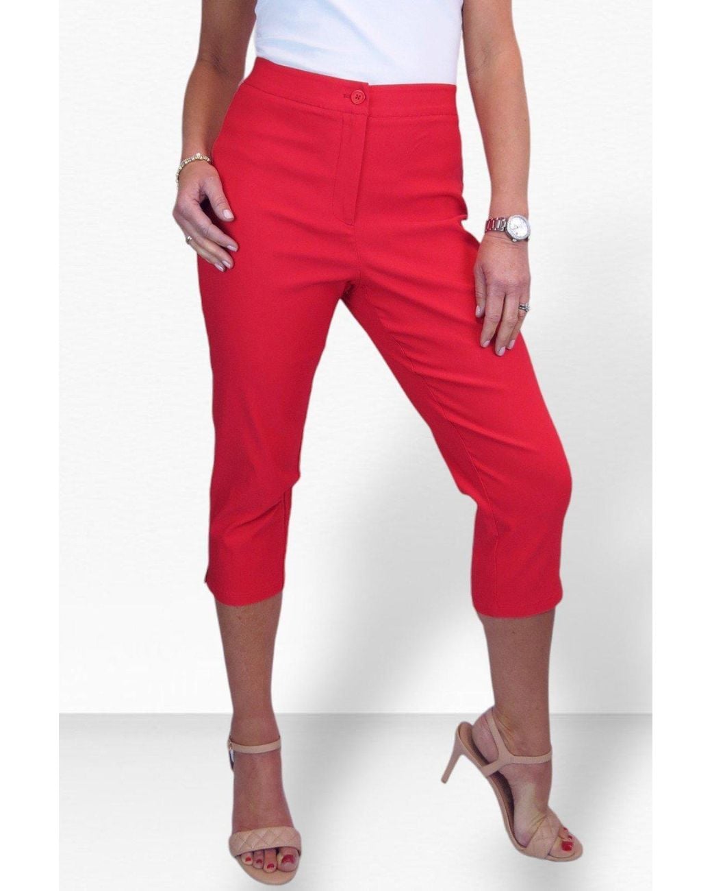Paulo Due Red Slim Fit Stretch Cropped Trousers