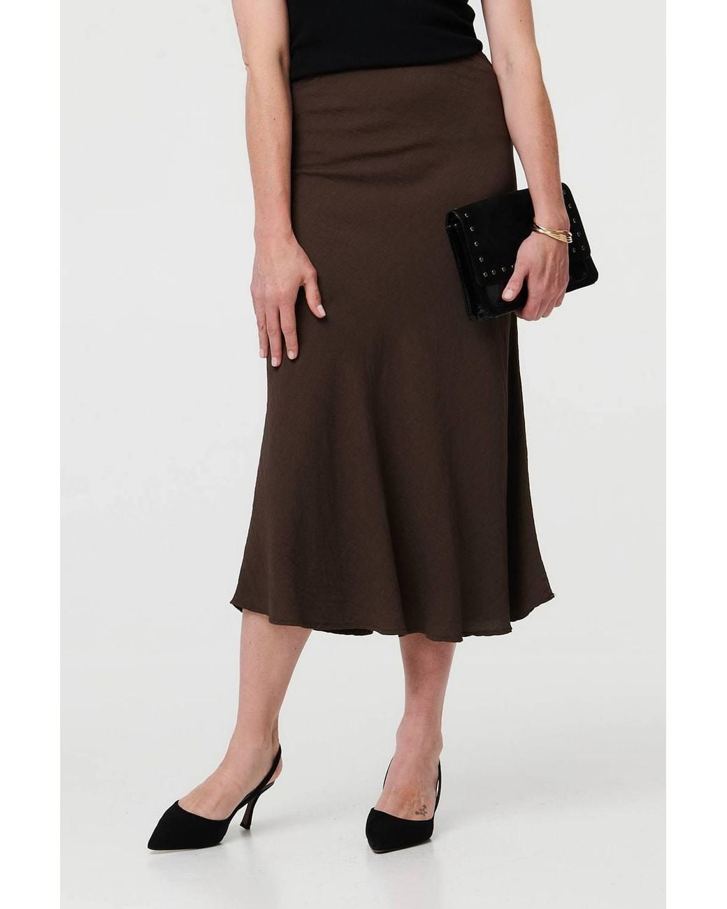 Izabel London Black High Waist Slim A-Line Midi Skirt