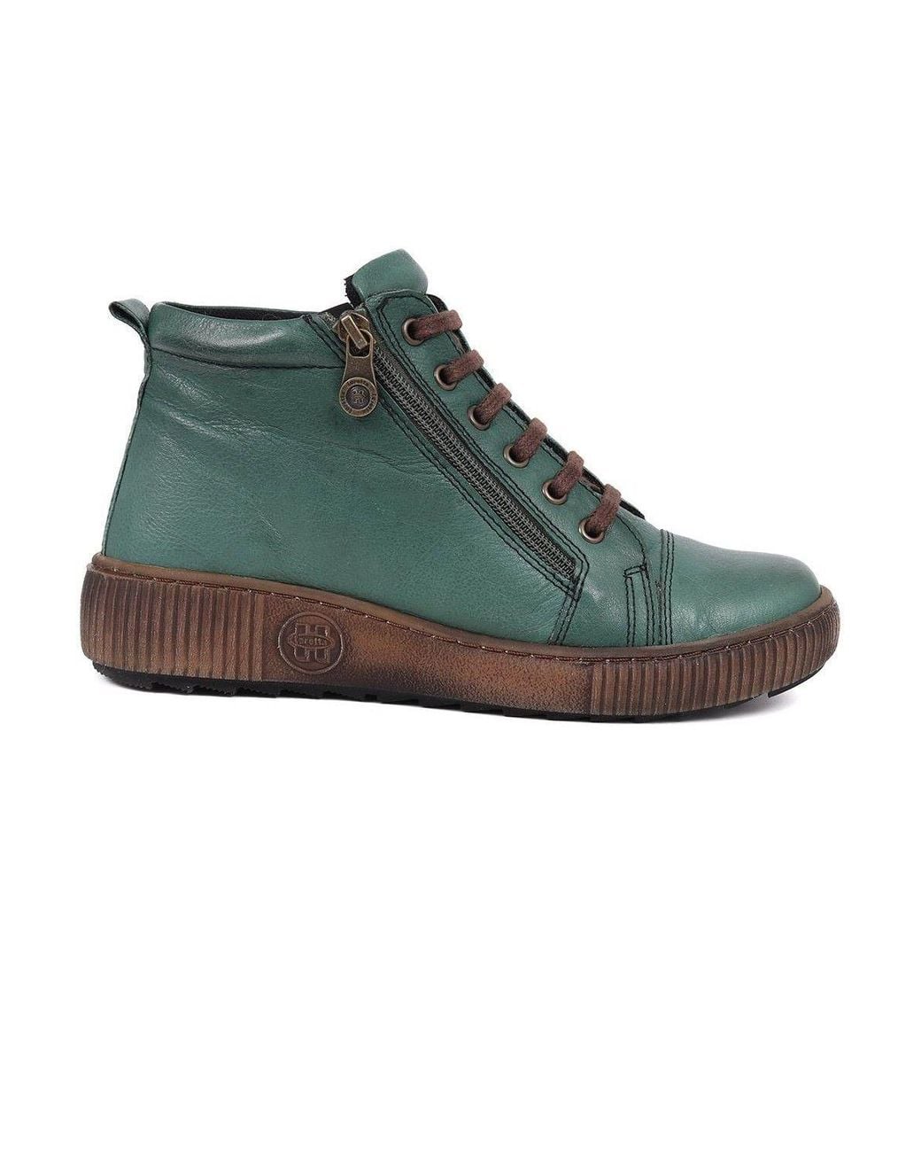 Pavers Green Leather Lace-Up Boots