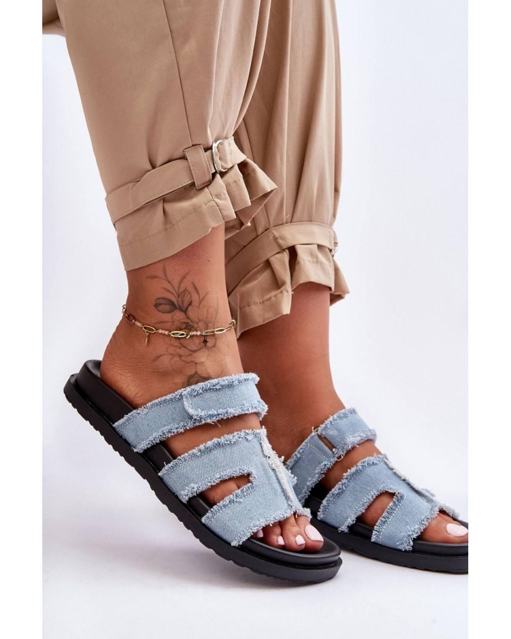 Love Lace Blue Classic Textile Flip Flops With Adjustable Velcro Strap