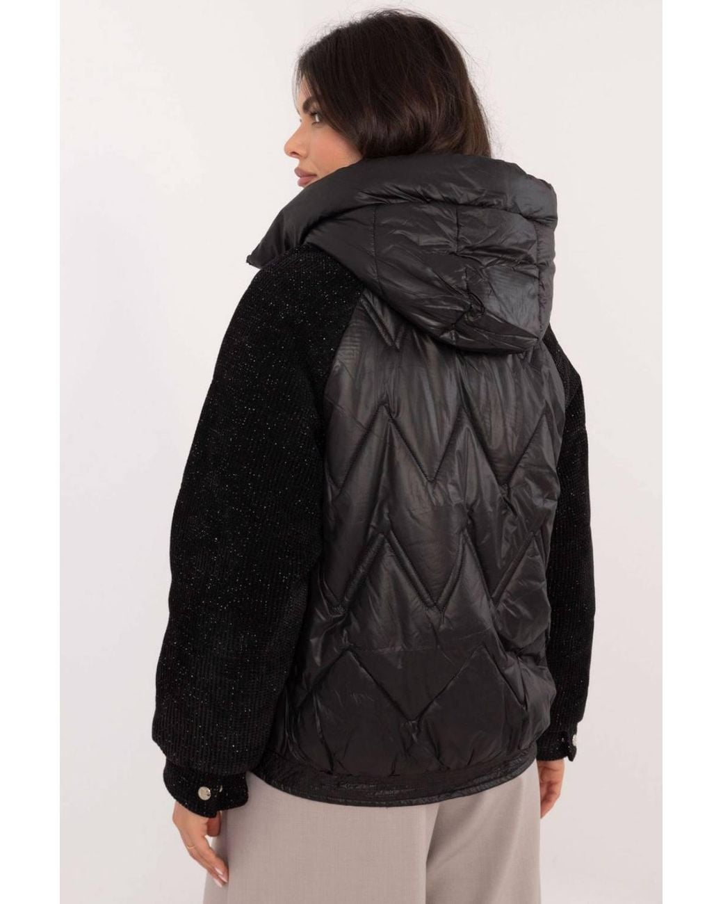 Love Lace Black Winter Hooded Quilted Jacket With Pockets & Zip