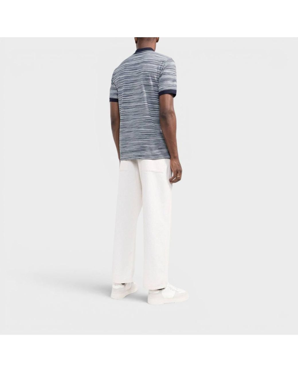 Missoni Gray Striped Contrast Collar Polo Shirt Space Dyed for men