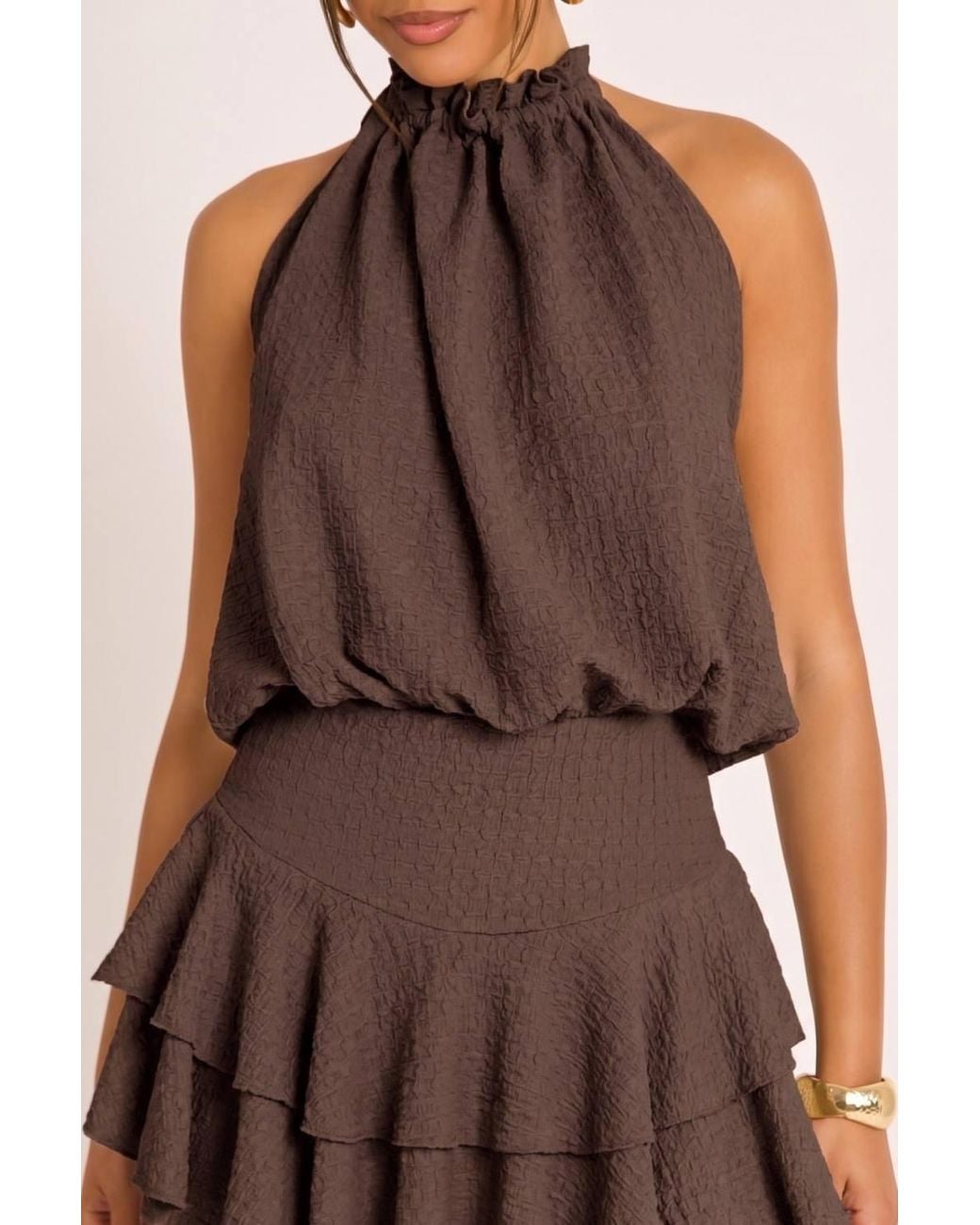 Rebellious Fashion Brown Textured Flippy Playsuit