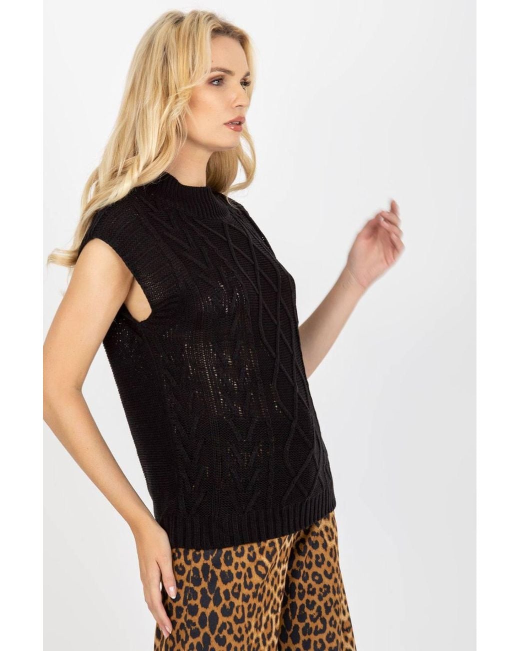 Love Lace Black Sleeveless Knitted Jacket Plaid Weave