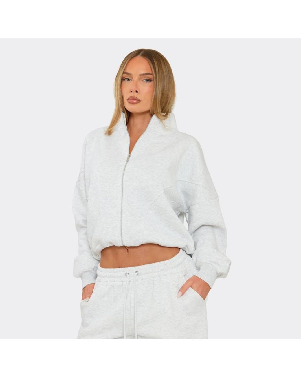 EGO White Long Sleeve Zip Marl Sweatshirt