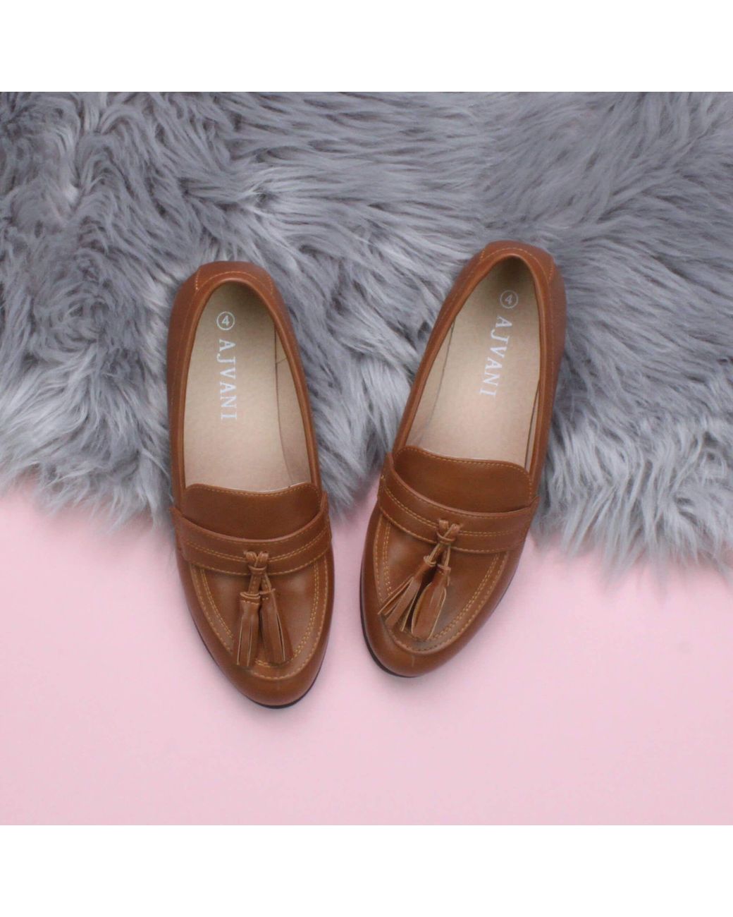 AJVANI Brown Flat Heel Flats Faux Leather Loafers
