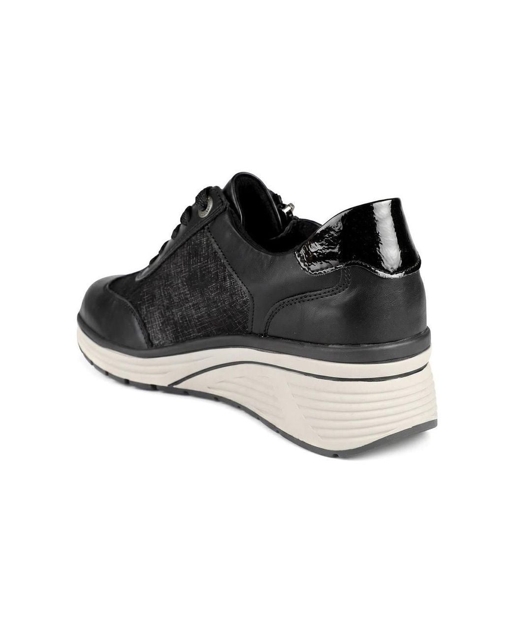 Pavers Black Relife Wedge Heel Zip & Lace Trainers