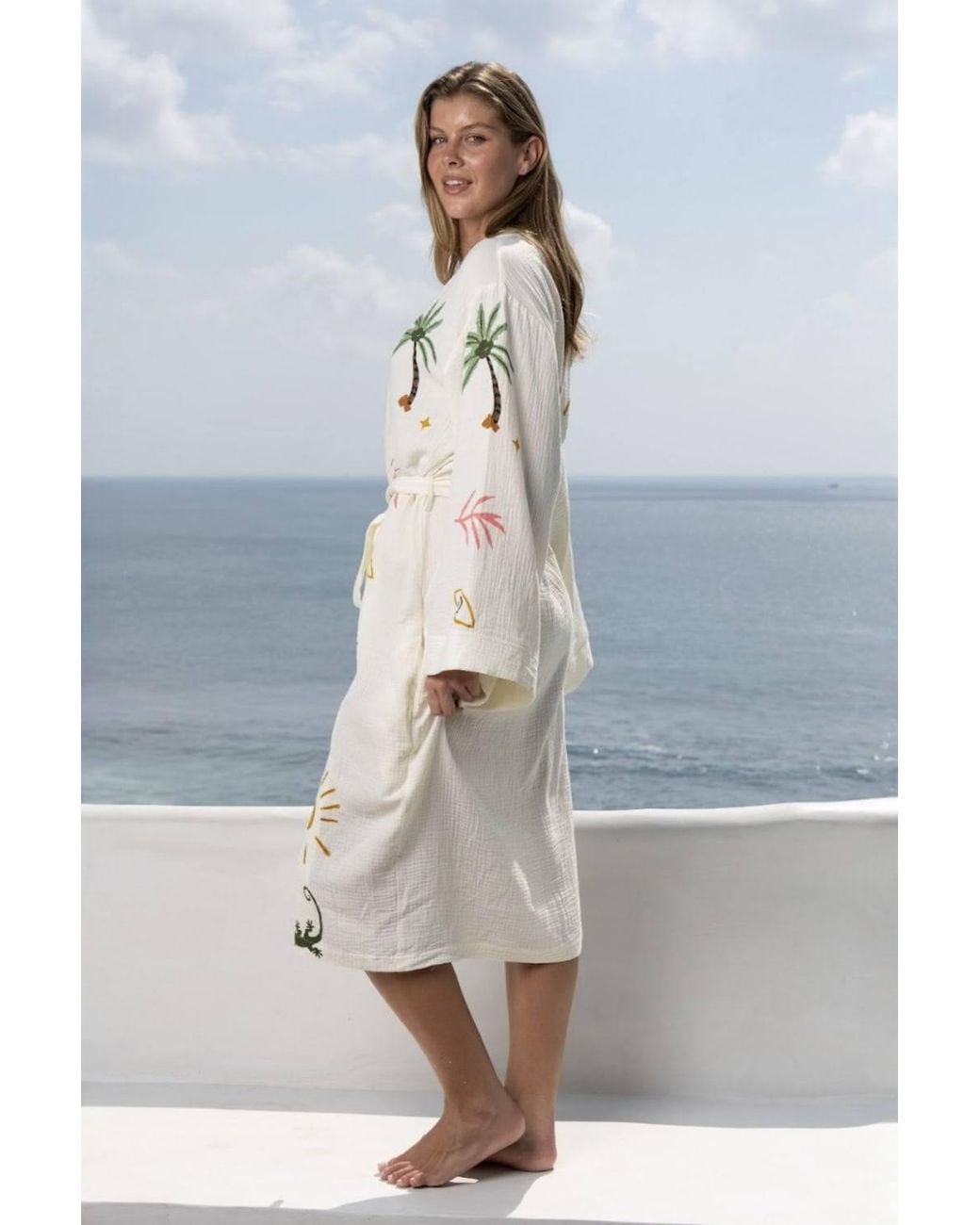 The Night Store Blue Tropical Muslin Dressing Gown