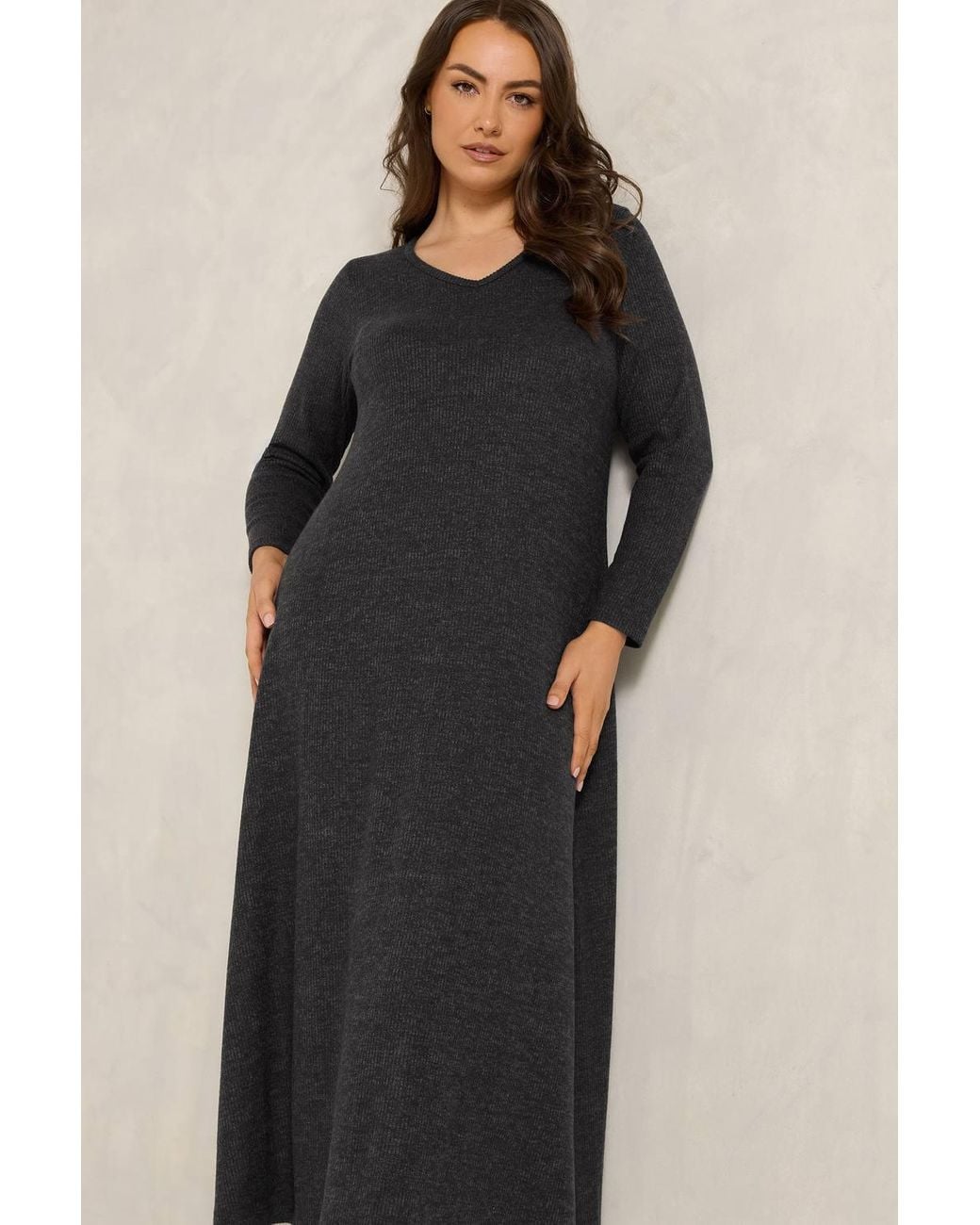 Evans Black Ribbed Swing Maxi Dress