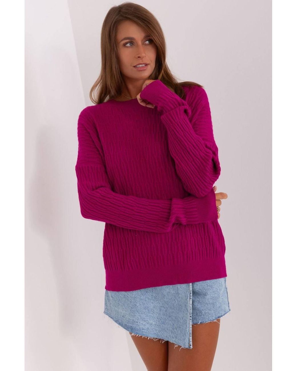 Love Lace Red Variegated Round Neck Long Sleeve Sweater Style 185721