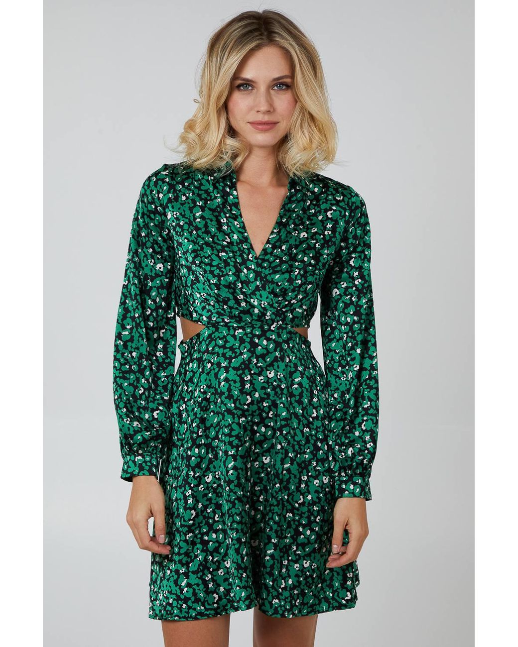 Blue Vanilla Green Keyhole Wrap Bust Shirt Dress