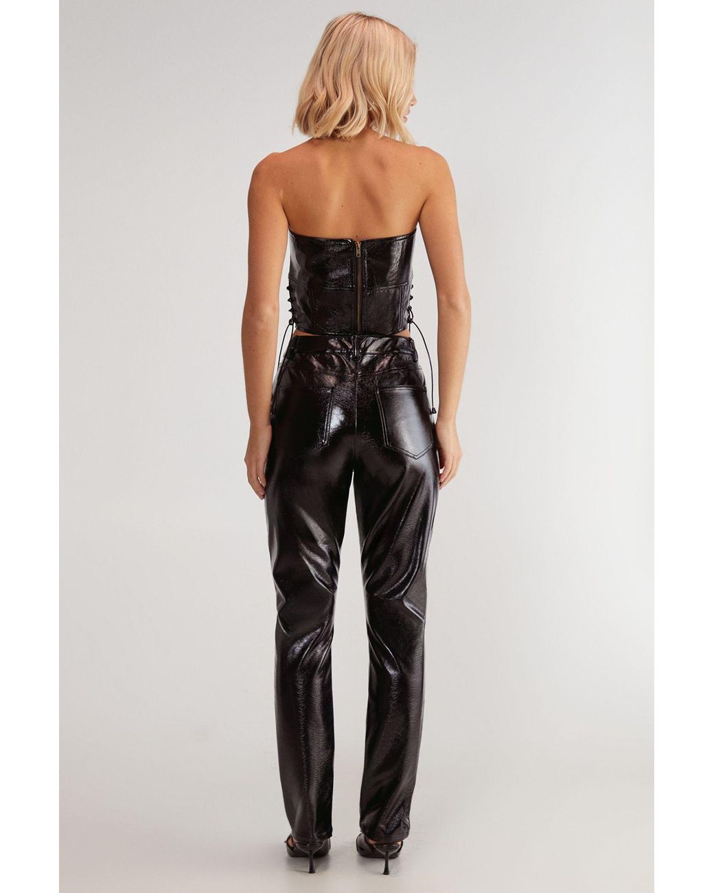 Nasty Gal Black Distressed Vinyl Lace Side Corset Bandeau Top