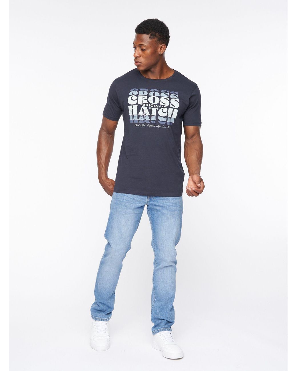 Crosshatch Blue Princed Classic 5-Pocket Cotton Stretch Jeans With Branded Belt for men
