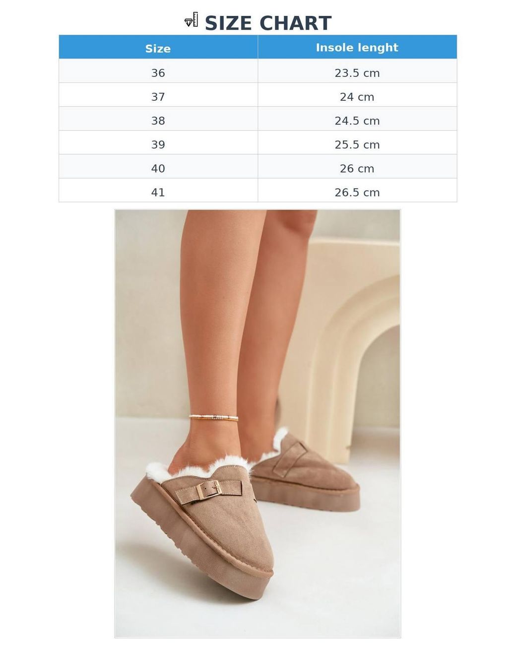 Love Lace Natural Thick Sole Fur Lined Warm Slippers With Buckle Strap