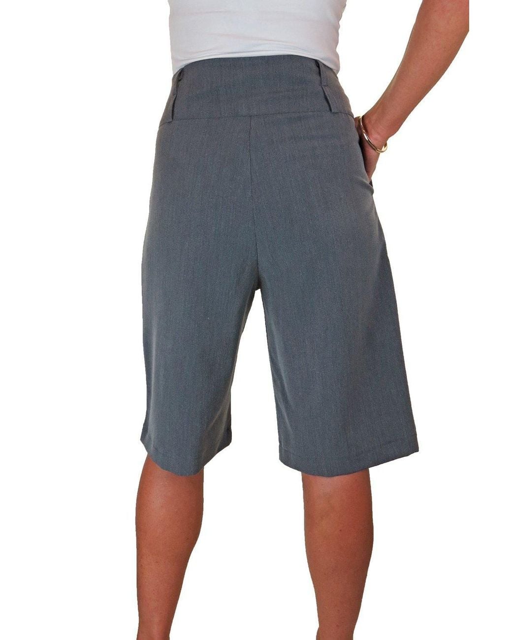 Paulo Due Gray Tailored Wide Leg Knee Shorts