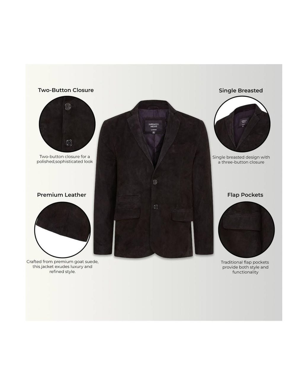 Infinity Leather Black Italian Suede Leather Blazer Jacket for men
