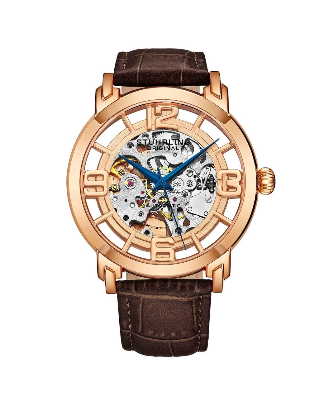 Stuhrling Metallic Winchester Automatic 42 Mm Skeleton Watch With Leather Band for men