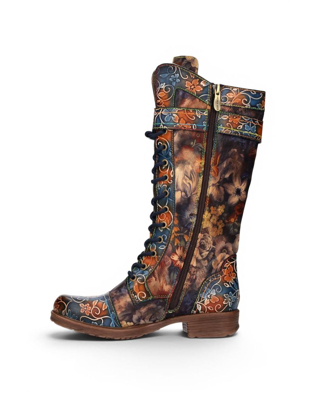 Infinity Leather Brown Floral Victorian Leather High Combat Long Boots