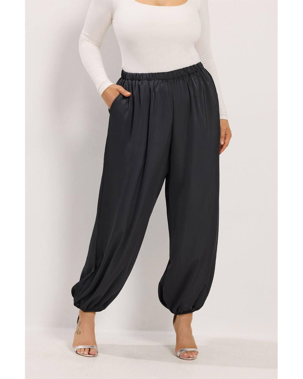 Yours Black Satin Balloon Trousers