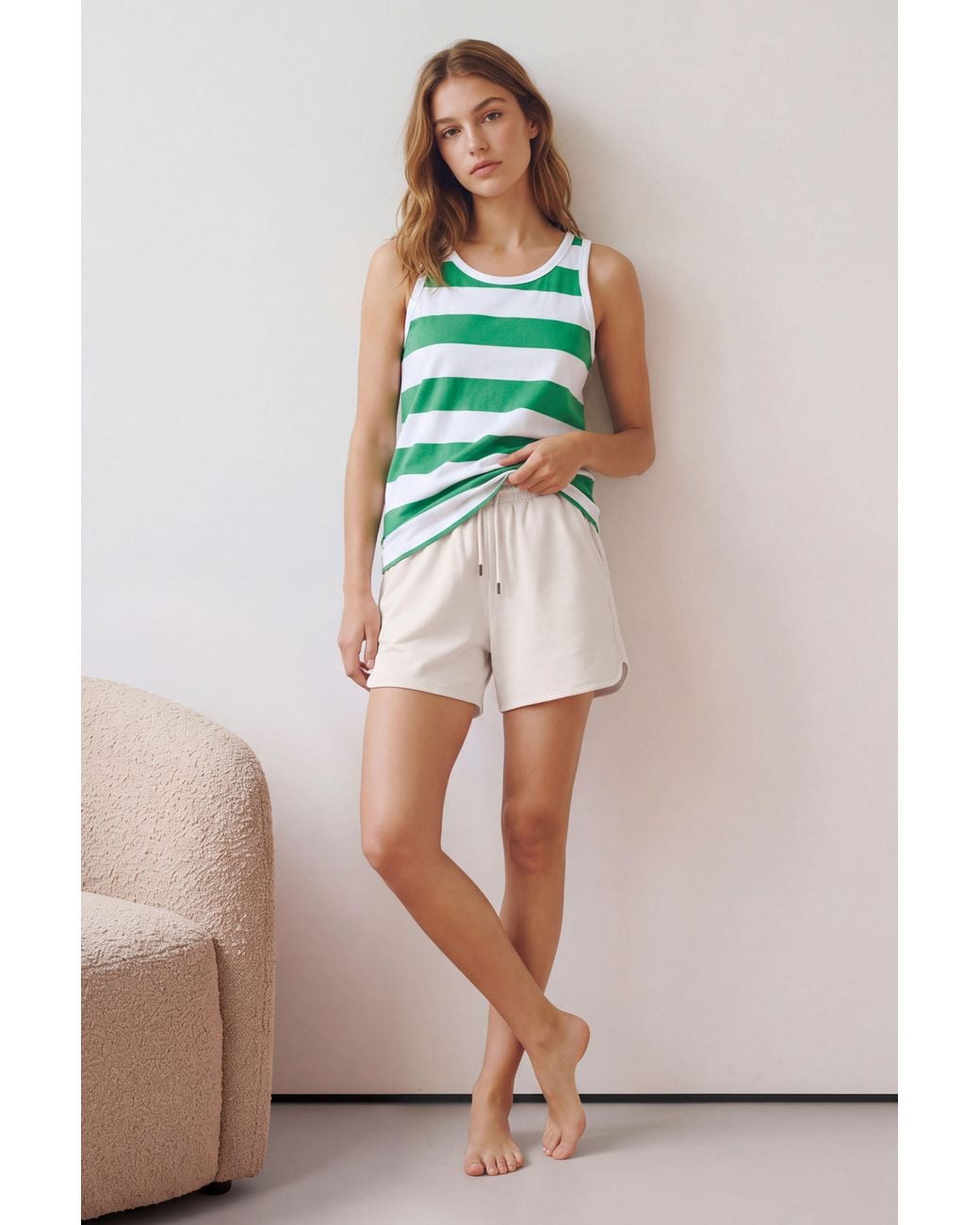 Enorsia Green Essential Stripe Tank Top