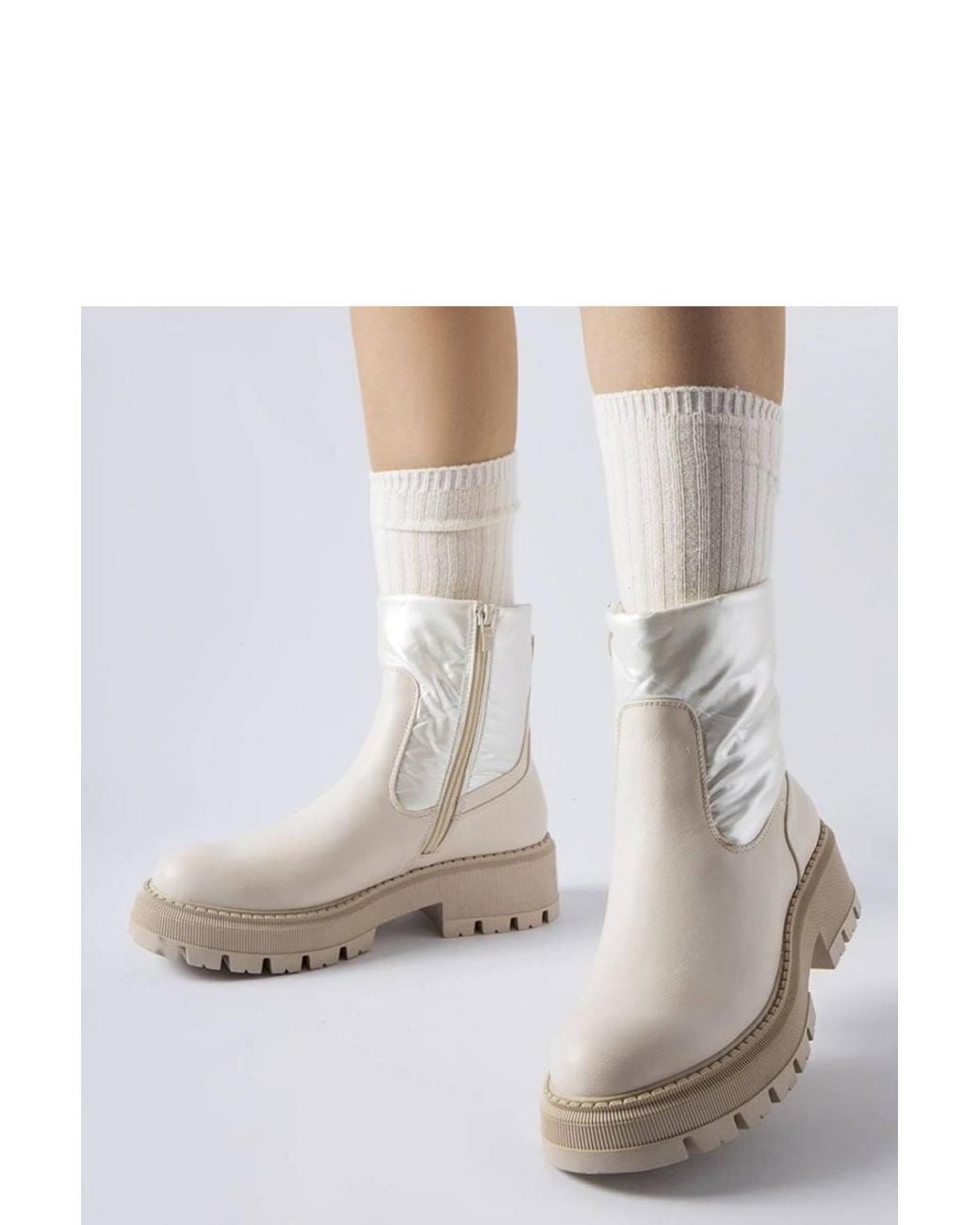 Love Lace Gray Ankle Boots With Decorative Shaft Flat Heel Zipper Comfort