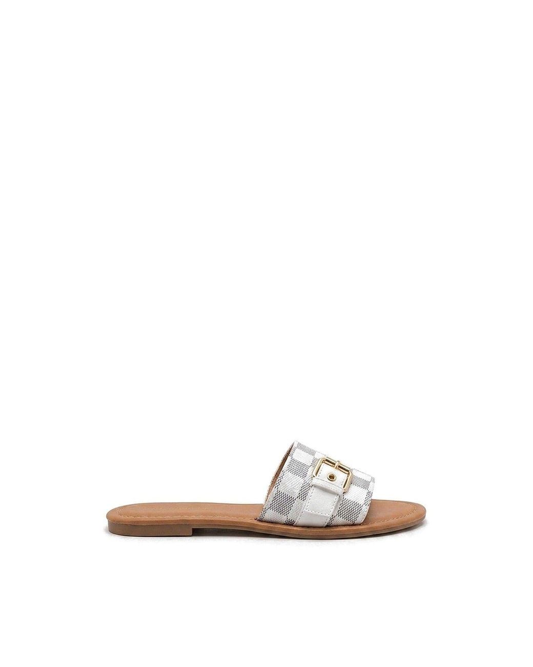 IKRUSH White Ariah Open Toe Flat Sandals With Buckle Fastening
