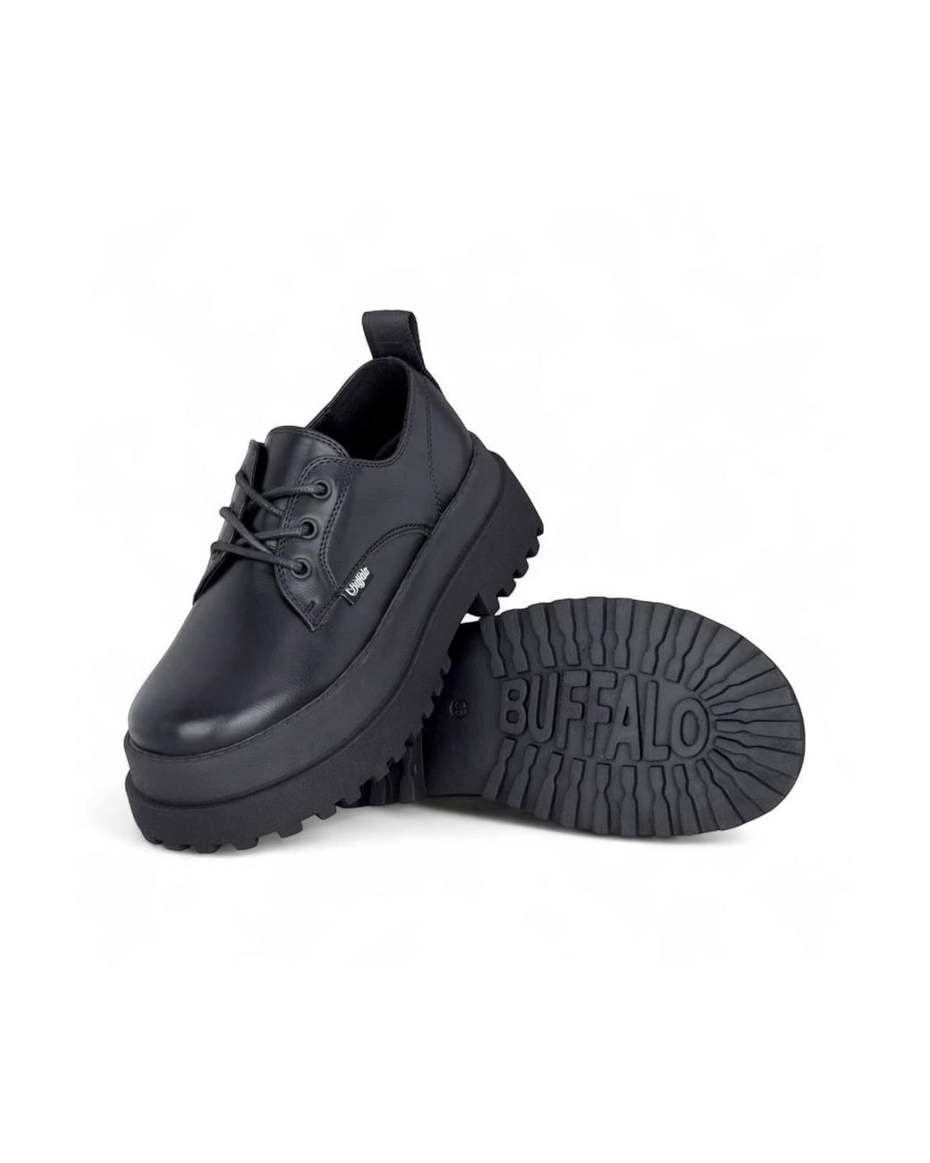 Infinity Leather Black Buffalo Lace-Up Chunky Platform Derby Shoes