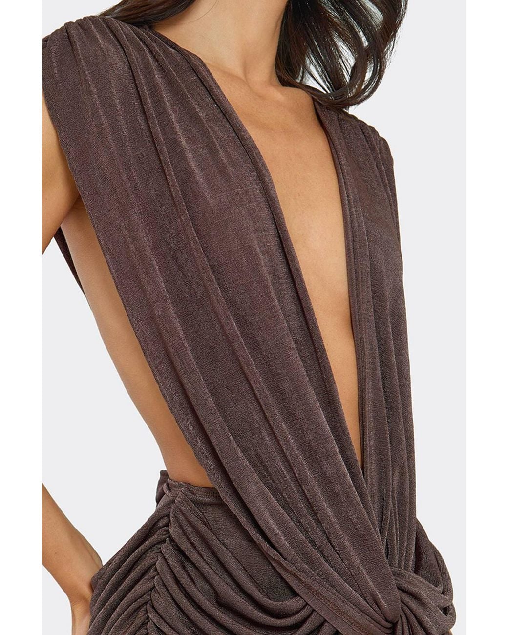 EGO Brown Sleeveless Drape Mini Dress