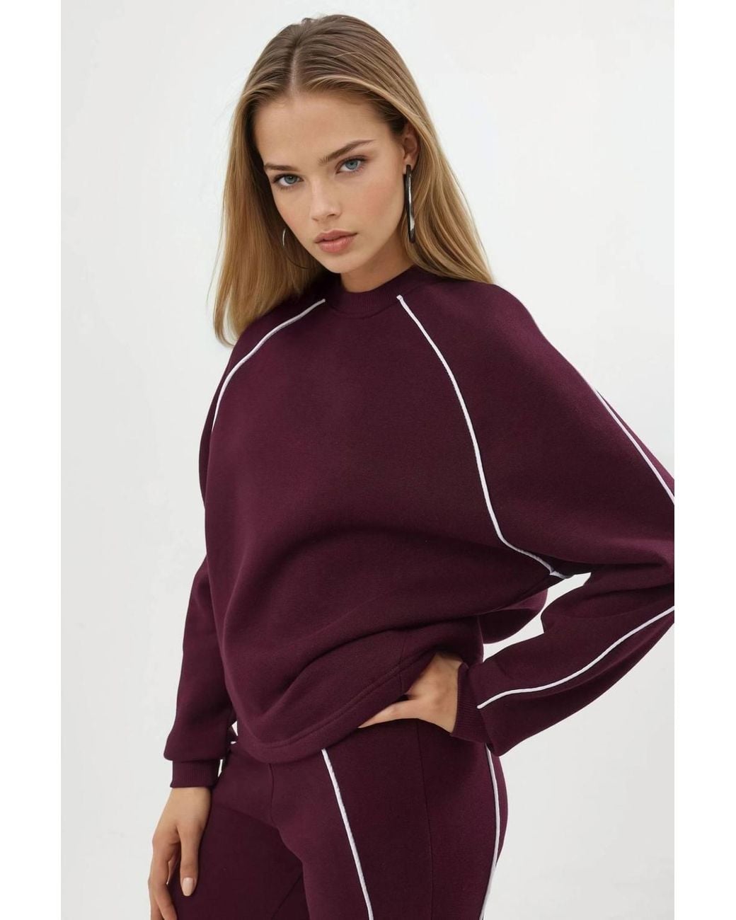 Busem Purple Contrast Binding Long Sleeve Sweatshirt