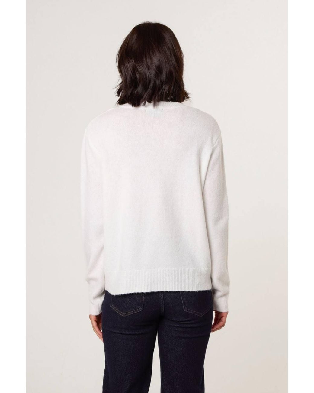 Blue Vanilla White Long Sleeve Button Up Round Neck Cardigan