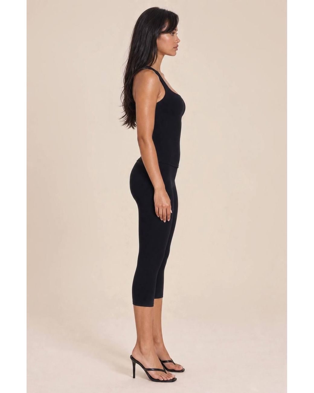 LemonLunar Blue Square Neck Double-Layer Stretch Tank Top
