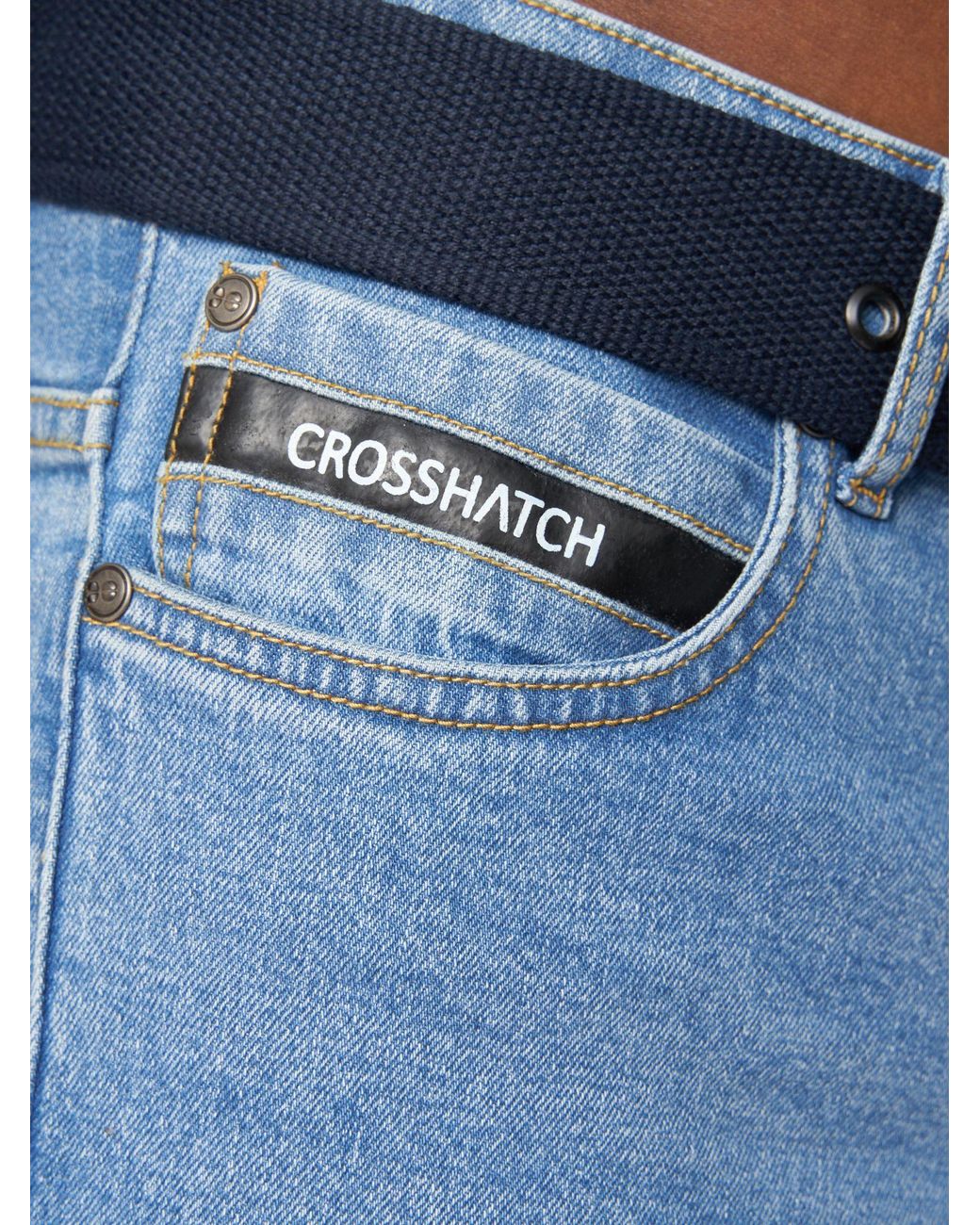 Crosshatch Blue Princed Classic 5-Pocket Cotton Stretch Jeans With Branded Belt for men