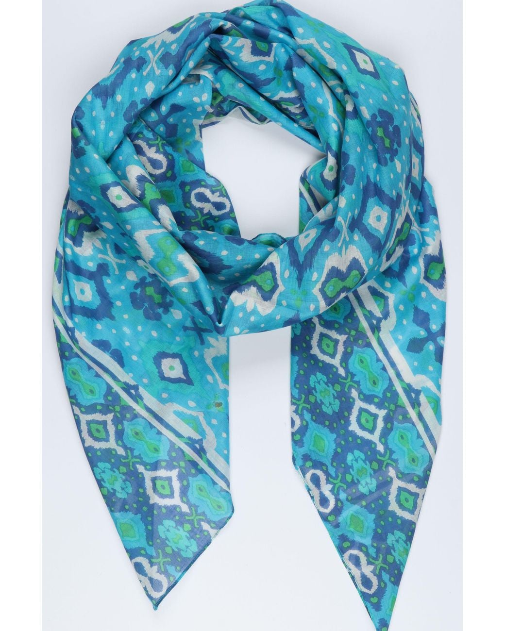 SARTA Blue Turkish Ikat Print Cotton Scarf