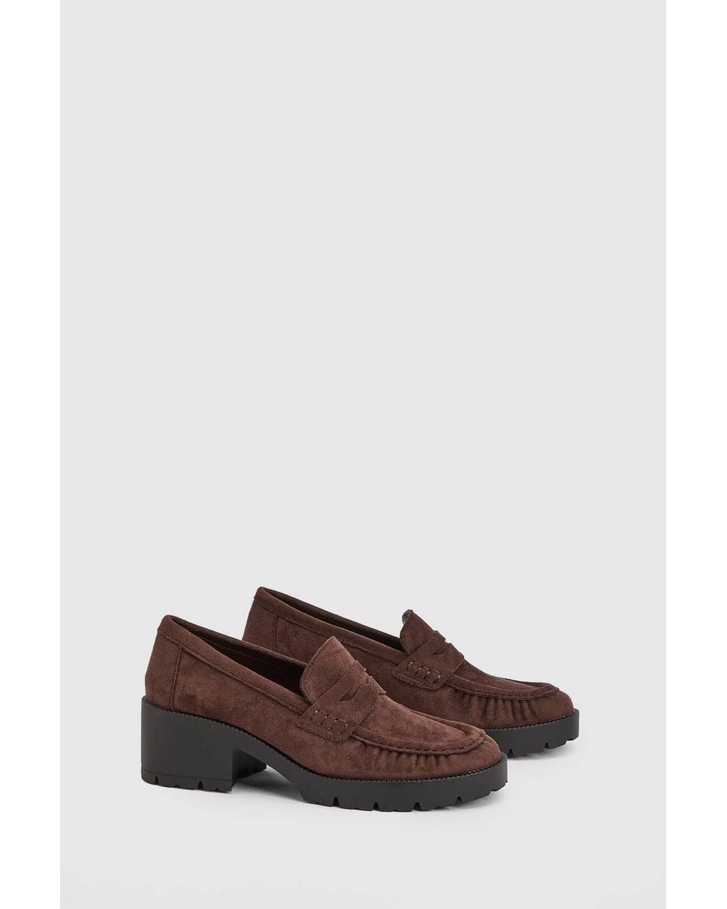 Oasis Brown Nova Ruched Toe Faux Suede Block Heeled Loafers