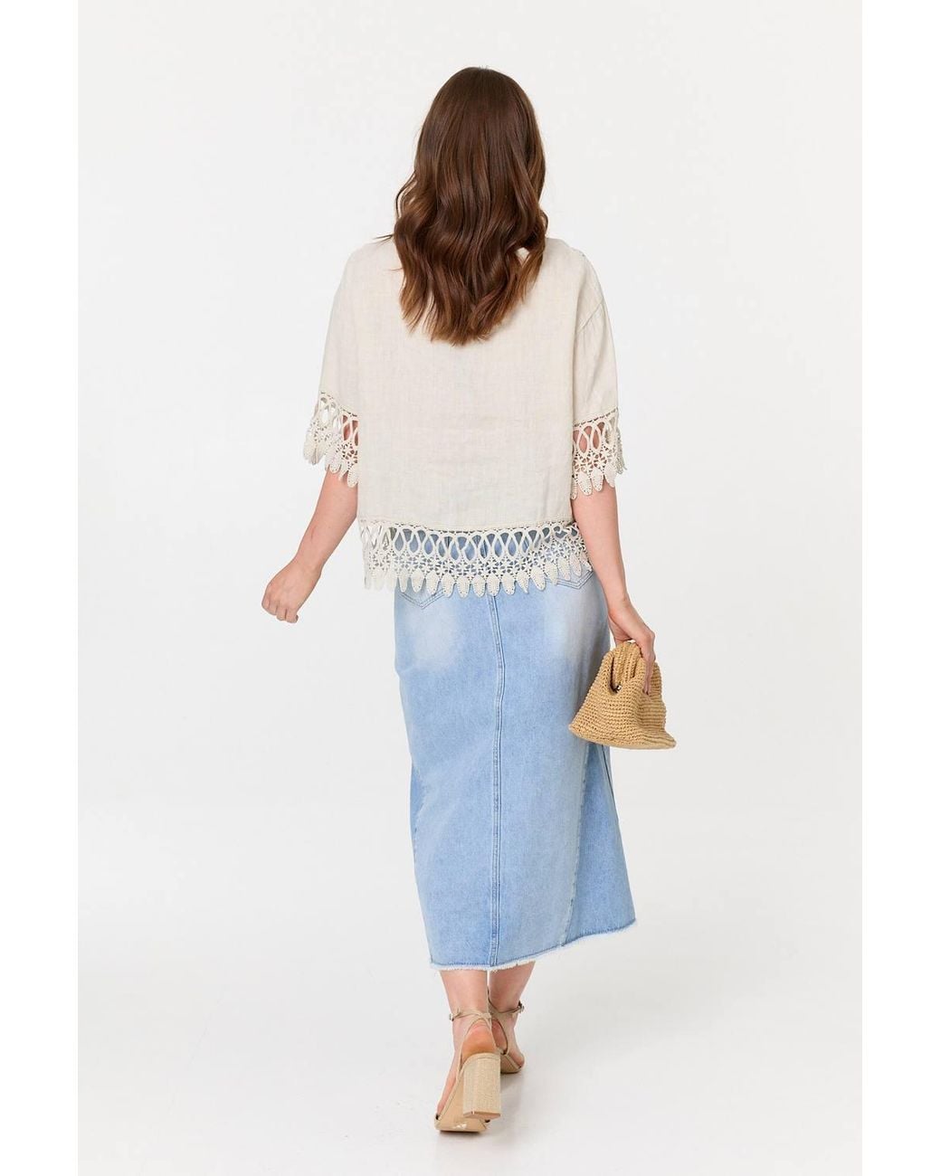 Izabel London White Lace Trim Relaxed 3/4 Sleeve Blouse