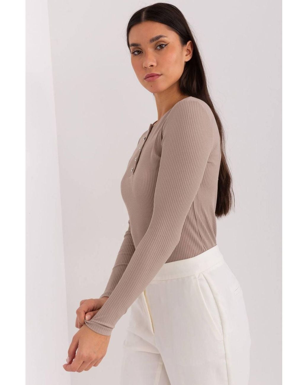 Love Lace Natural Cotton Ribbed Embellished Button Blouse
