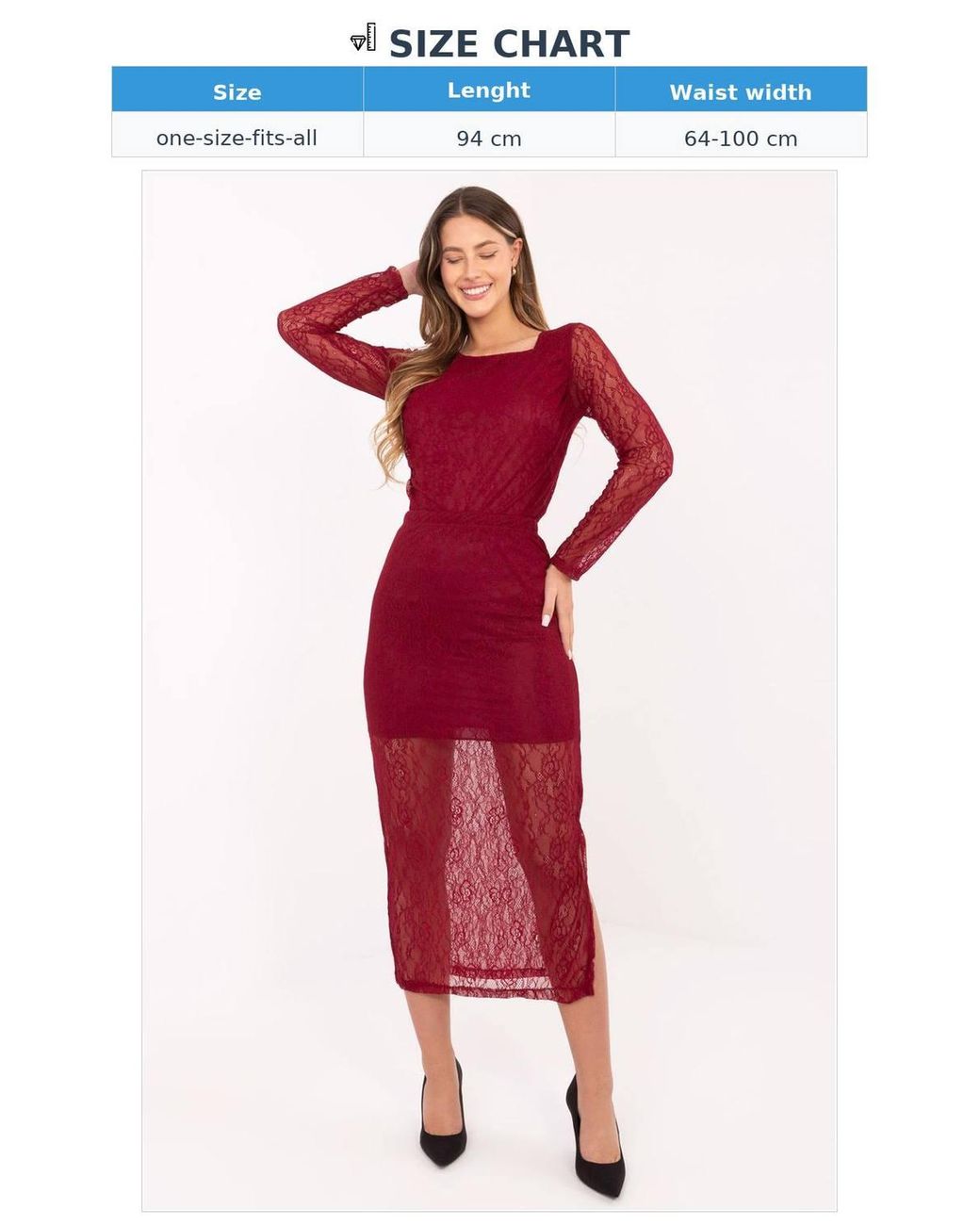 Love Lace Red Elegant Midi Lace Skirt With Elastic Waist