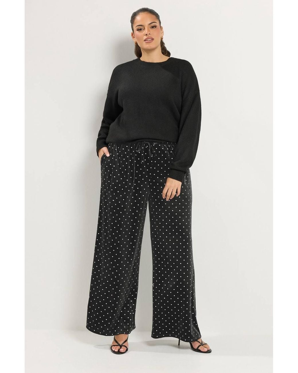 Yours Black Polka Dot Metallic Wide Leg Trousers