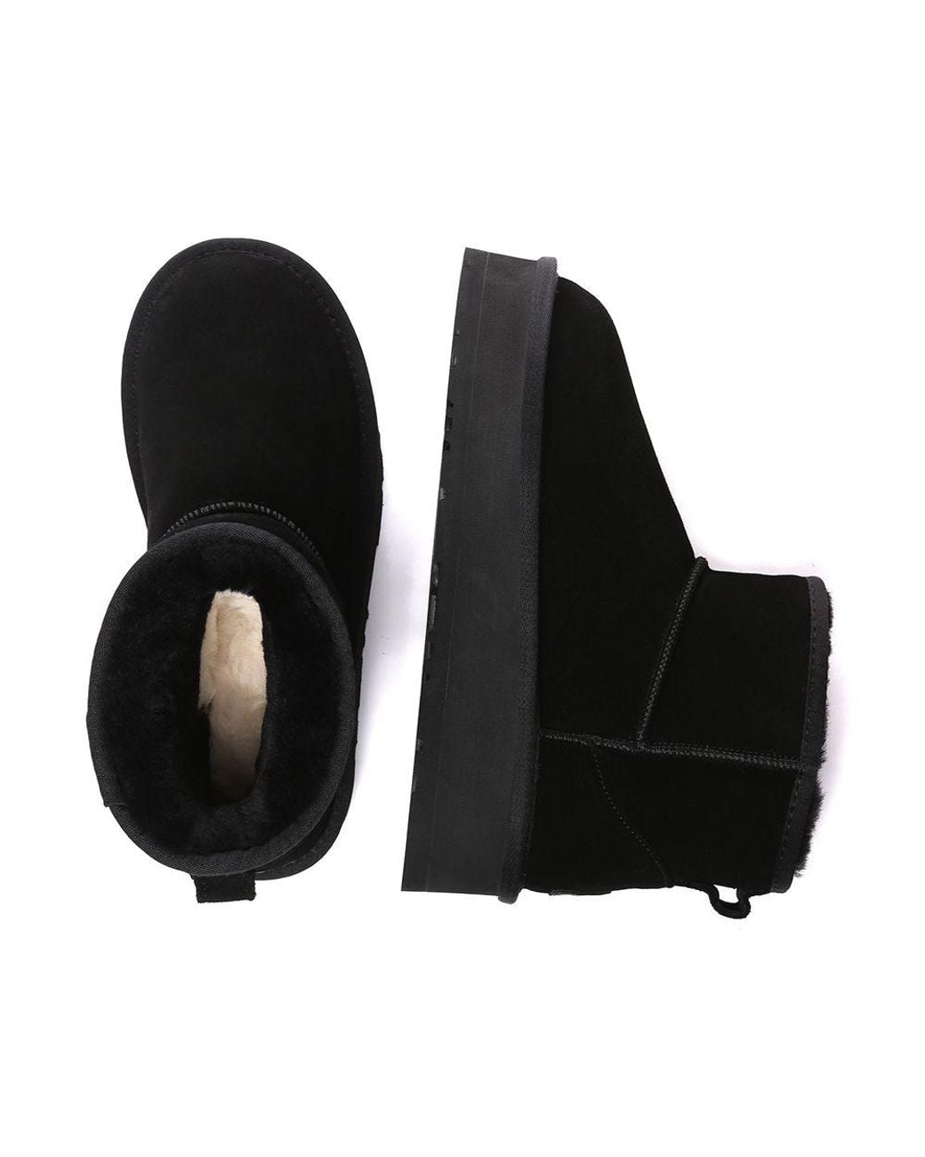 EverAu Australia Black Real Wool Dusky Leather Platform Short Boots With Rubber + Eva Sole