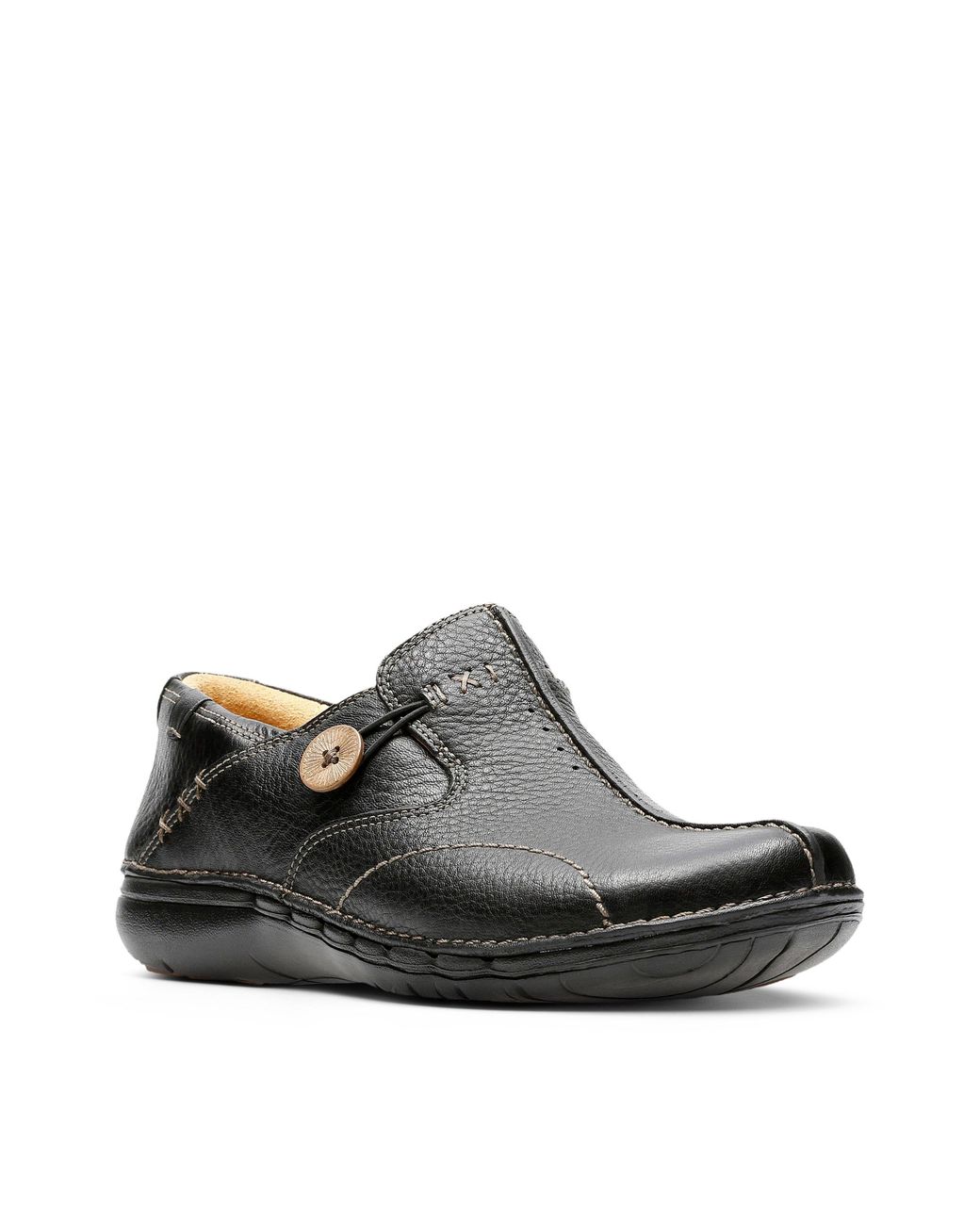 Clarks Black Un Loop Leather Slip Ons