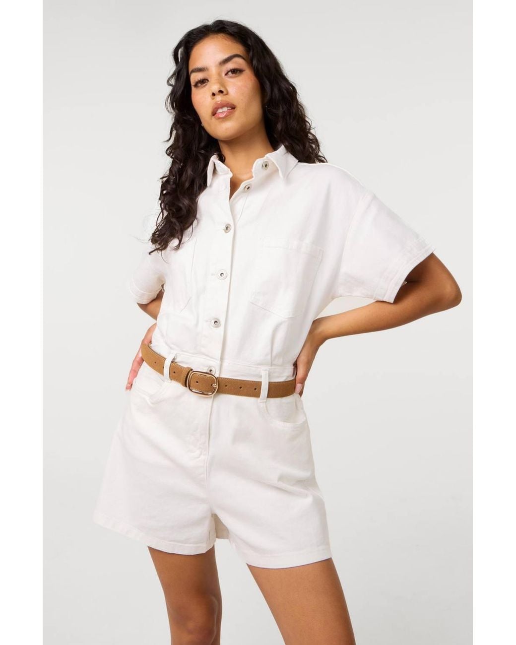 Pink Vanilla White Pocket Detail Denim Playsuit