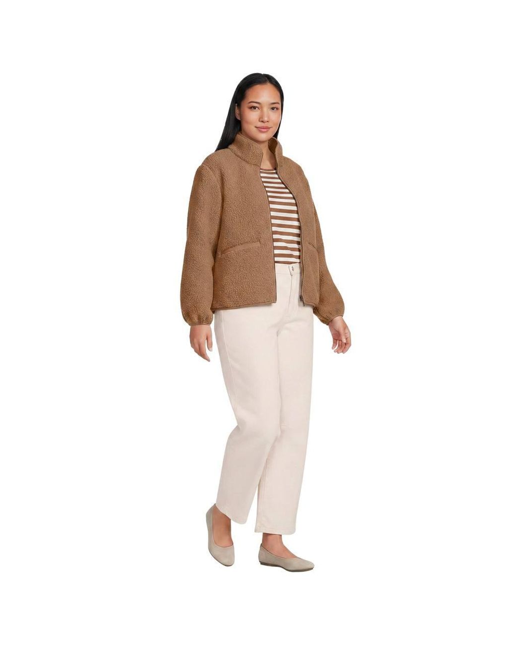 Lands' End Brown Plus Fleece Bouclé Jacket