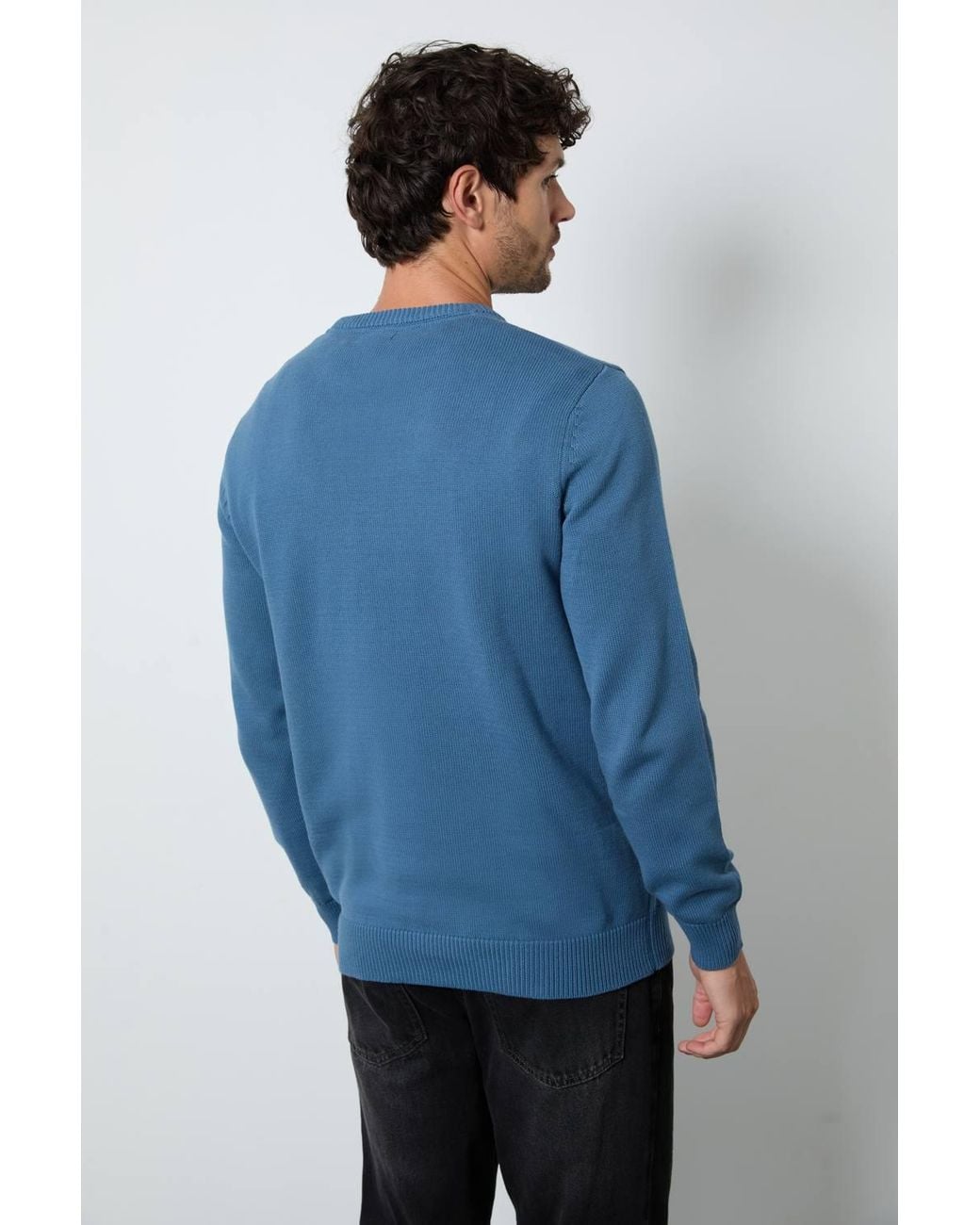 MAINE Blue Premium Pure Cotton Crew Neck Jumper for men