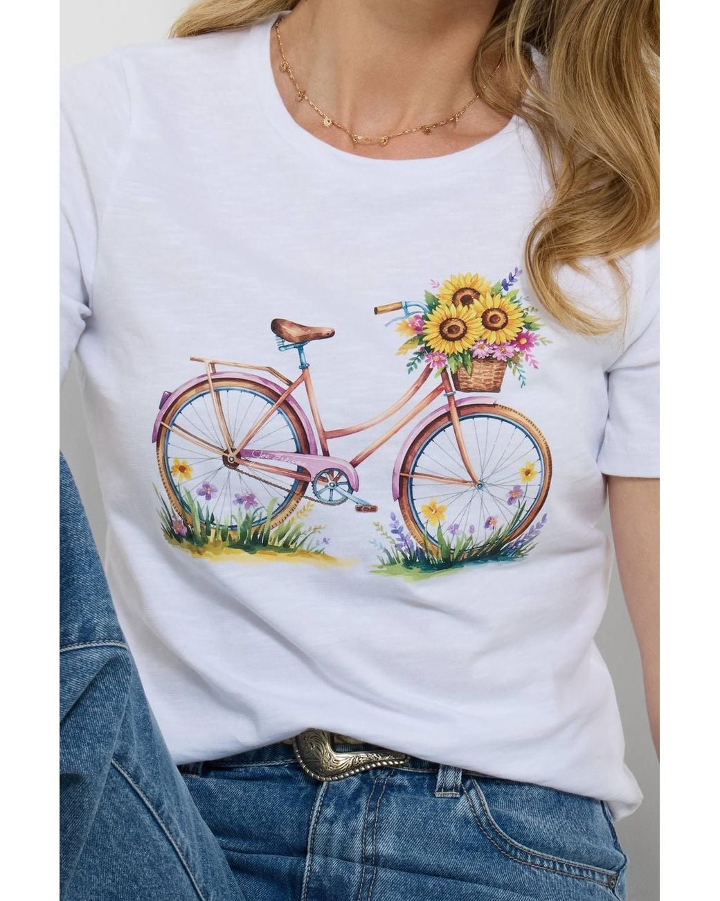 Joe Browns Blue Sunflower & Bicycle Graphic Tee
